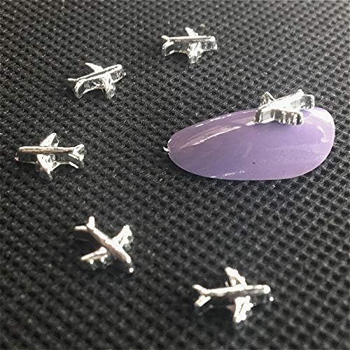 40 piezas de accesorios de arte de uñas de avión 3D de plata, dijes decorativos Kawaii Plane Studs Manicura Dekor más grande Metal Glitter Manicura