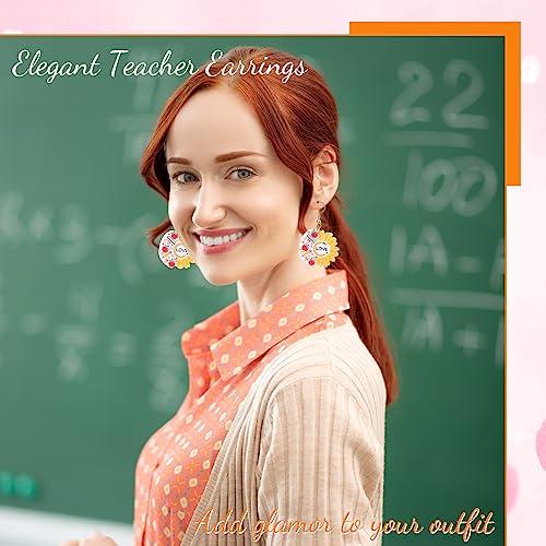 Batiyeer 12 Pairs Teacher Earrings for Women Pencil Earrings Back to School Gifts Teacher Appreciation Gifts Artist Painter Creative Rainbow Love Heart Acrylic Dangle Set(Rainbow)4