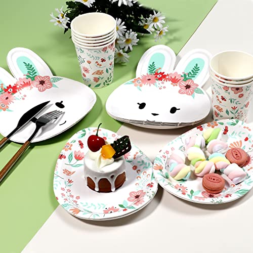 Raynag 24 Pieces Easter Bunny Plates Happy Easter Eggs Party Favors Includes Rabbit Paper Plates Egg Plates Easter Cups Disposable Tableware Set For Kids Spring Party Bunny Egg Hunt Supplies (Blue) #TOP4