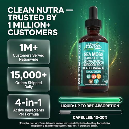 Clean Nutraceuticals Organic Sea Moss Liquid Drops with Bladderwrack, Burdock & Ashwagandha (2 fl oz) — view 8