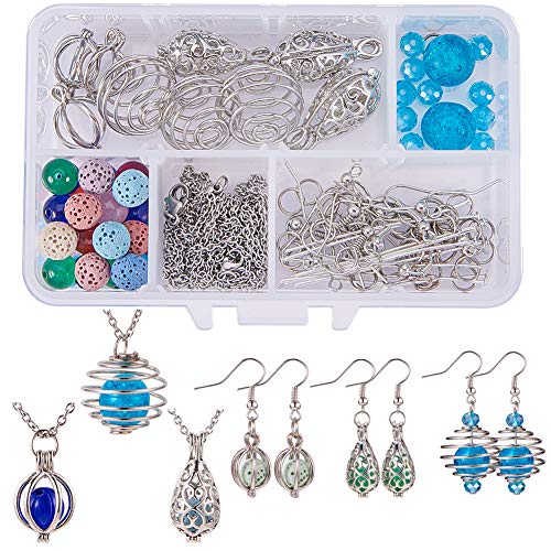 SUNNYCLUE 1 Box DIY 9PCS Hollow Bead Cage Pendant Necklace Earrings Jewelry Making
