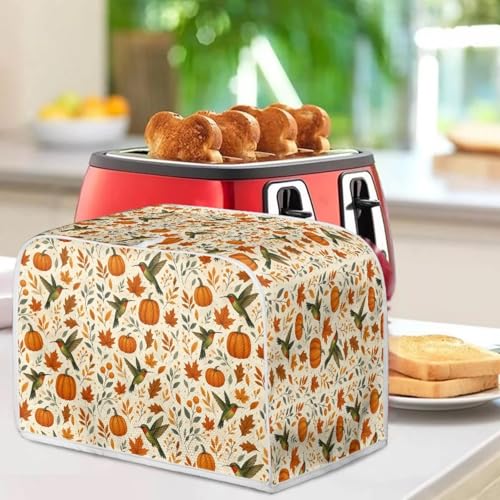 Image of Talayituse Hummingbird Pumpkin Maple Leaves Print Toaster Cover 2 Slice Wide Slot, Thanksgiving Decoration Lightweight Dust Protection Washable Appliance Bag Bread Maker Cover, S