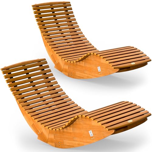 Casaria® 2X Tumbonas Mecedora Plegable Java Jardín Exterior Madera Acacia Cert. FSC® Ergonómica 155x60x93cm Capacidad 160Kg