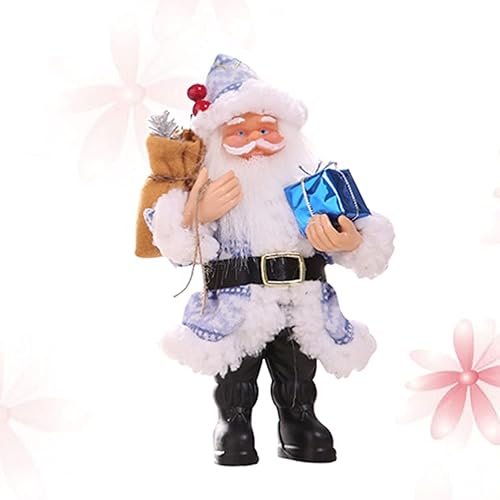 Miniatura 5 de PRETYZOOM Figura de Papá Noel de resina azul Santa escultura de pie de vacaciones figura de Santa Claus sosteniendo regalos decoración de mesa