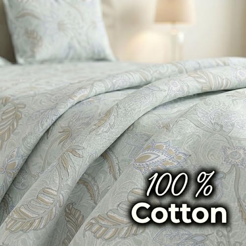 Image of Mafatlal 186 TC Metro Cotton Single Bedsheet | 90 x 60 Inch | Breathable Cotton Bed Sheet with Pillow Cover | Stylish Home Linen | Emerald Teal