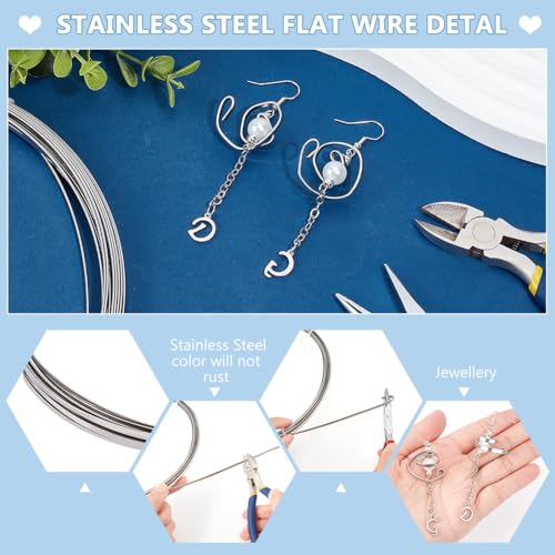 BENECREAT 21 Gauge 0.8mm Stainless Steel Flat Wire, 7m/23 Feet 2.6mm Wide Metal Craft for Jewellery Making Resin Bezel Frame - Image 4