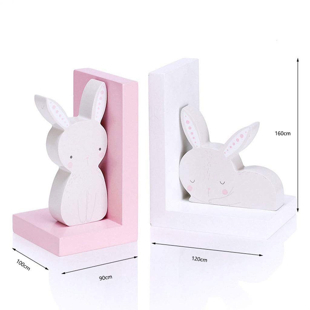 Sujetalibros Pack de 2 conejo de madera sujetalibros sujetalibros antideslizante for Niños habitación y un cuarto de niños decoración de la habitación, Rosa escritorio decoración Soporte de libro del