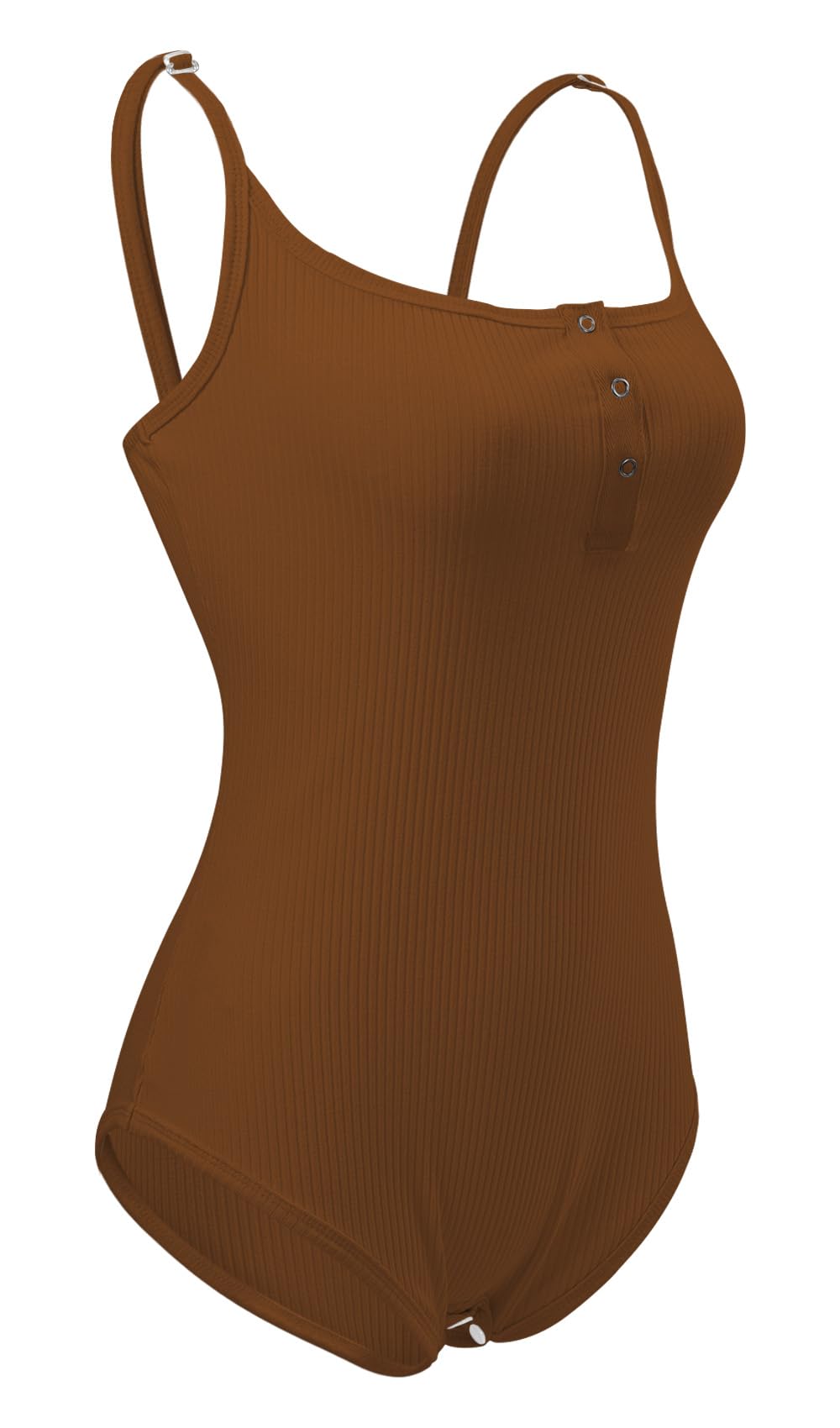 CutiePlusU Cotton Button Crotch Adult Sling Onesie Bodysuit V-neck Button: Coffee Color Small