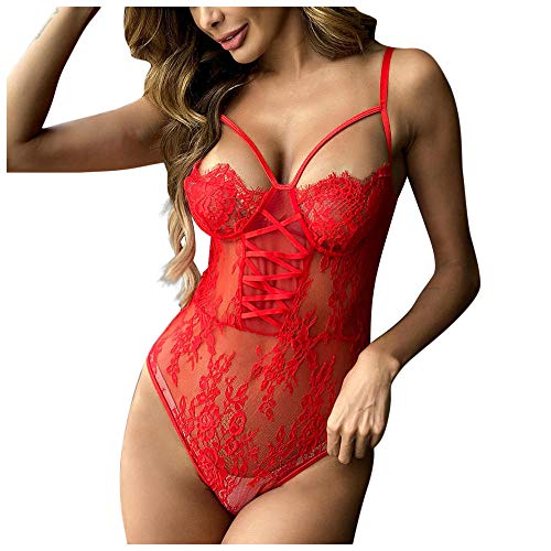 Nuisettes et deshabillés femmes sexy lingerie rouge dentelle L