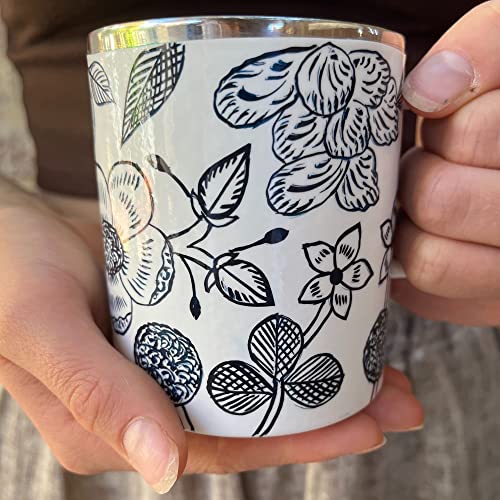Boudikaa Enamel Mug Campfire Coffee Cup For Women - Cool Touch 8Oz Double Walled Stainless Steel Mug For Backpacking, Hiking, Rvs, Yachts And Boats. Glamping Floral Botanical Camping Coffee Mug #TOP2