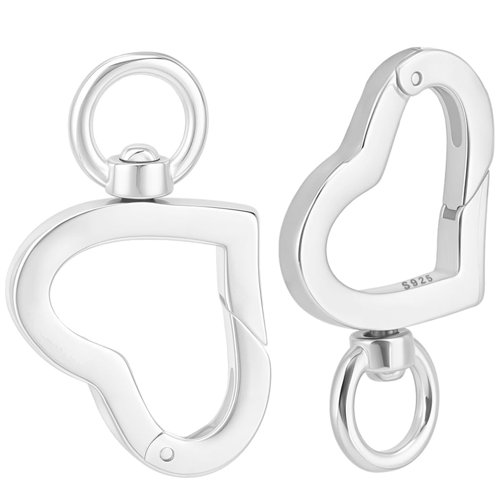Beebeecraft 1 caja de 2 cierres de Anilla de Resorte 925 conectores de Plata de Ley En Forma de Corazón para Hacer Collares Y Joyas 13x21mm