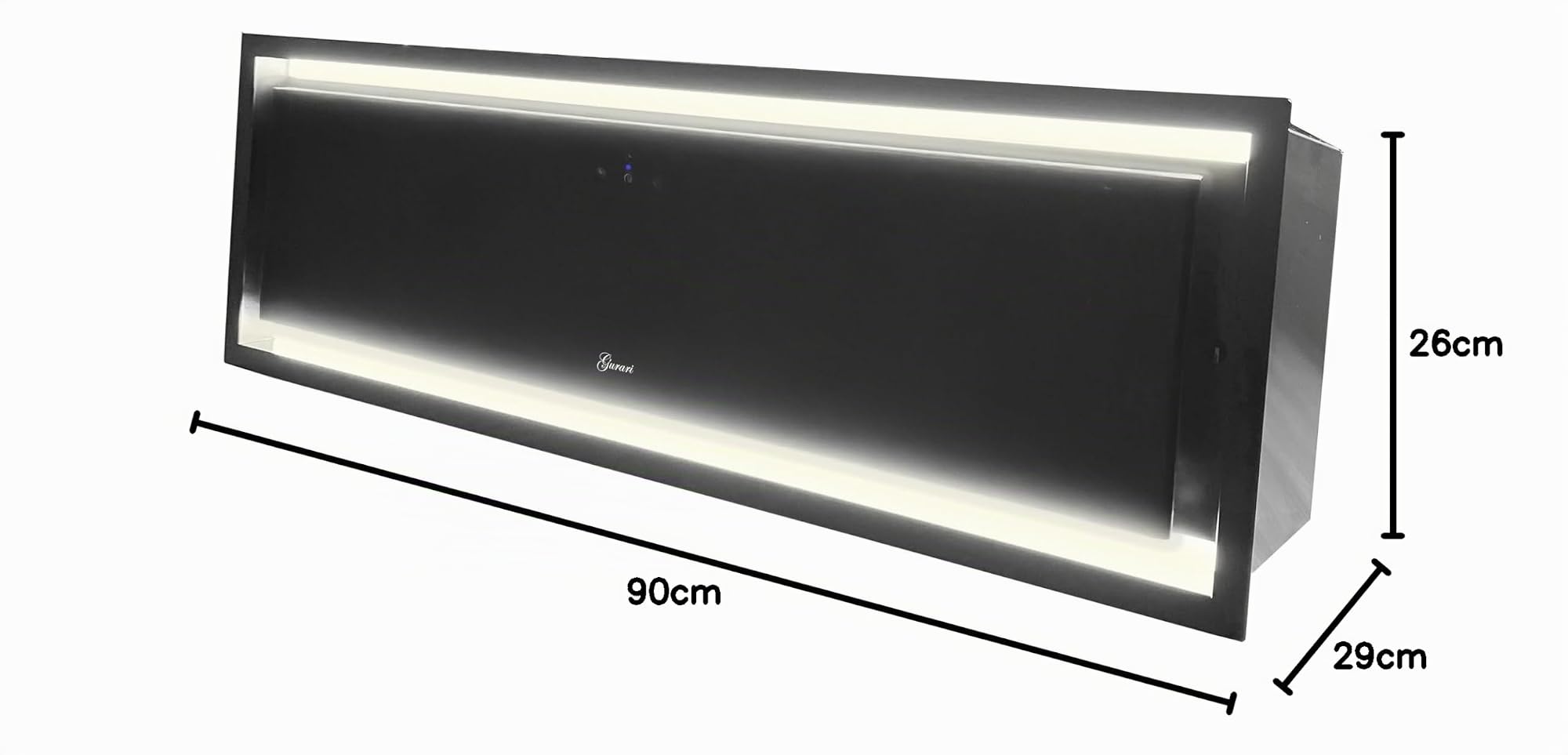 Gurari GCH 973 BL Campana de techo 90 cm - Campana extractora negra con control gestual y LED, 850 m³/h, reciclaje de aire y evacuación, función temporizador