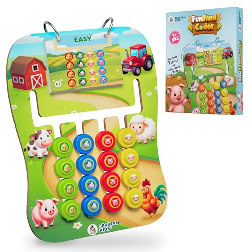 Image of Spartan Kids Fun Farm Coder Color Matching Board Game, Baby Toys Farm Animals Pattern Play, Montessori Learning Game for Boys, Kids Games Gift for 3 Year Boy
