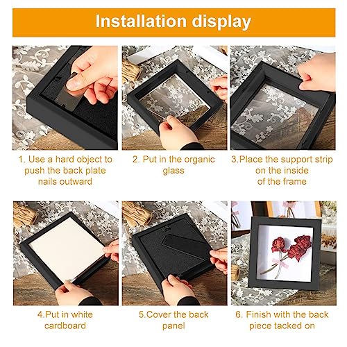2Pcs 3D Picture Frame 20x20 cm, Deep Picture Frame for Filling with Acrylic Plate, 3 cm Inner Depth, Wooden Shadow Box for Baby Wedding Favours, Photos, Flowers, Tickets (Black, Square) - Image 3