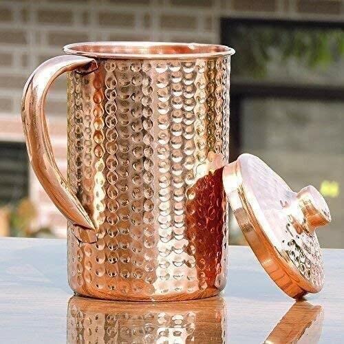 Wasserkrug aus Kupfer, auslaufsicher, gehämmertes Design, 2 Liter