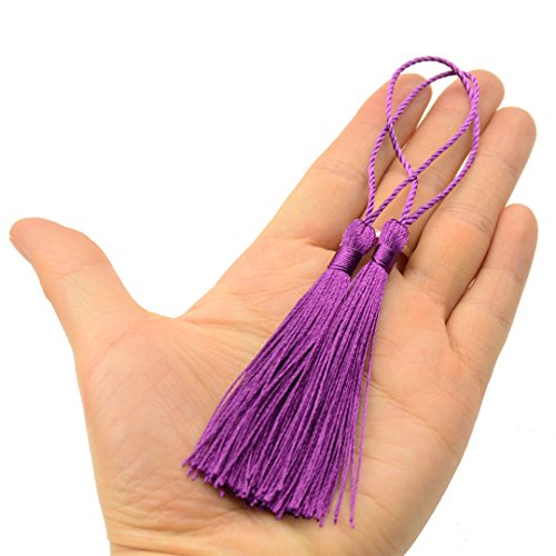 Image of 100pcs 13cm /5 Inch Silky Floss Bookmark Tassels with 2-Inch Cord Loop and Small Chinese Knot for Jewelry Making, Souvenir, Bookmarks, DIY Craft Accessory (Aubergine)