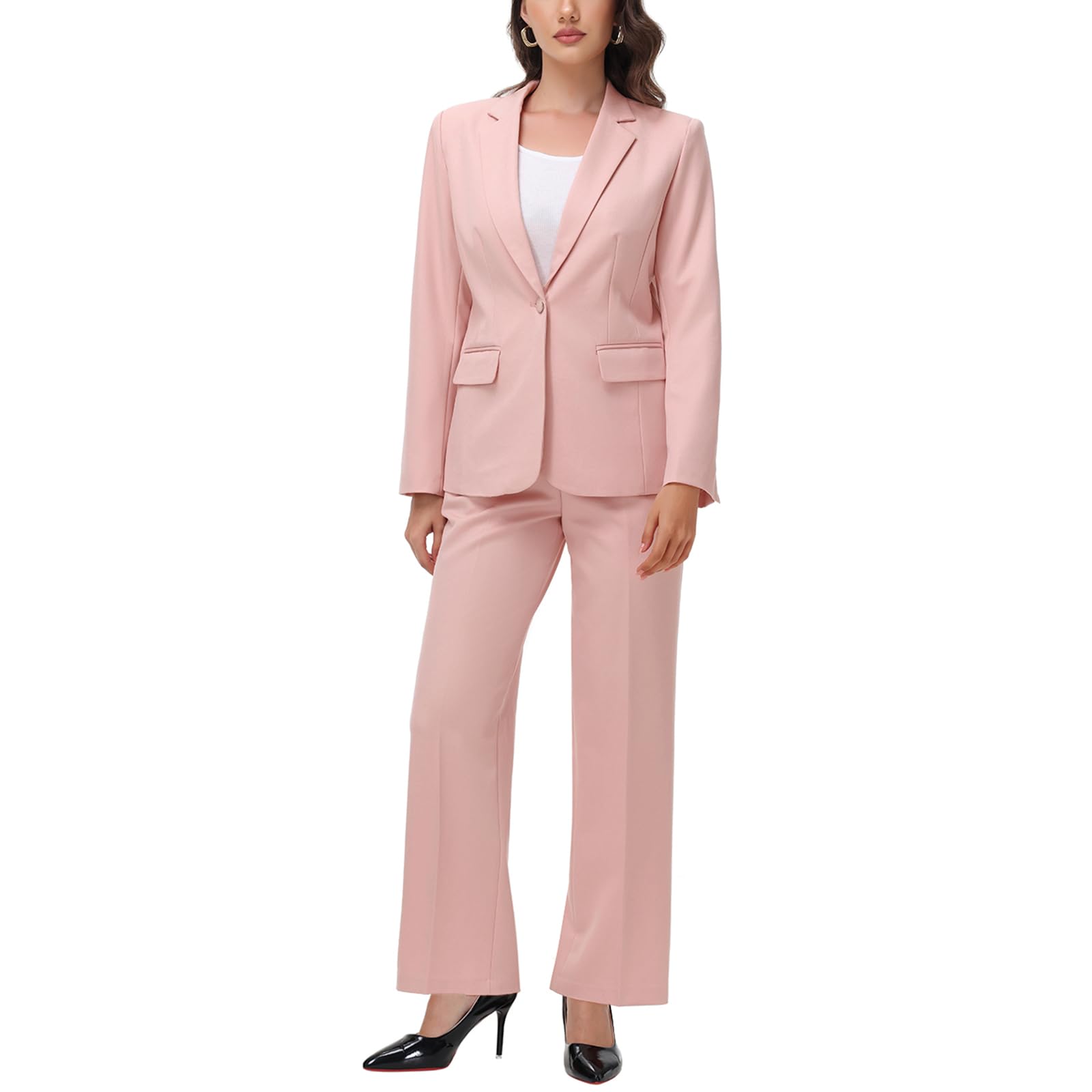 Lamgool Womens 2 Piece Pant Suits Dressy Blazer Wide Leg Pants Set Subtle Glimmer Pantsuits Business Casual Outfits