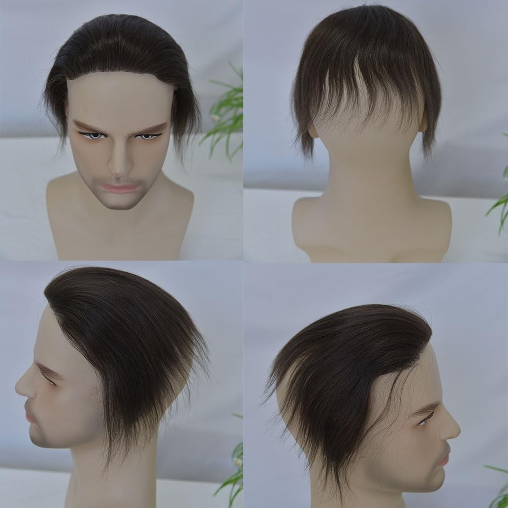 Peruka męska Peruka z linii włosów dla mężczyzn ludzkich 7x16cm PU Skin Base D Style Frontal Hairline Hairpieces Peruka dla mężczyzn(1B#)