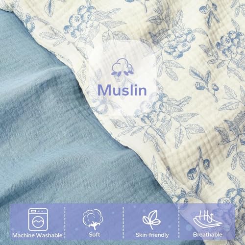Image of FUNUPUP Muslin Baby Lounger Cover Only, Blueberries & Blue | 100% Muslin Cotton Soft Breathable Easy On /Off Envelope Closure Machine Washable Easy-Clean Protector Neutral Colors