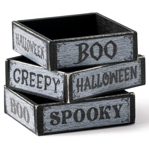 Halloween Miniature Box Crate 3Pcs Retro Mini Farmhouse Tiered Tray Decor Spooky Boo Creepy Wooden Crate Basket Decorative Box Vintage Rustic Miniature Garden Farm Accessories Home Decoration
