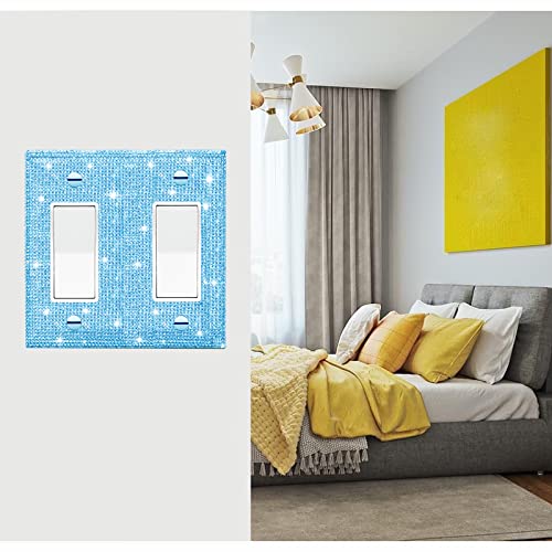 Image of Shiny Blue Rhinestones Light Switch Cover Decorative Outlet Covers Wall Plate Double Toggle Wall Outlet Rhinestone Wall Plate Cover Decorative