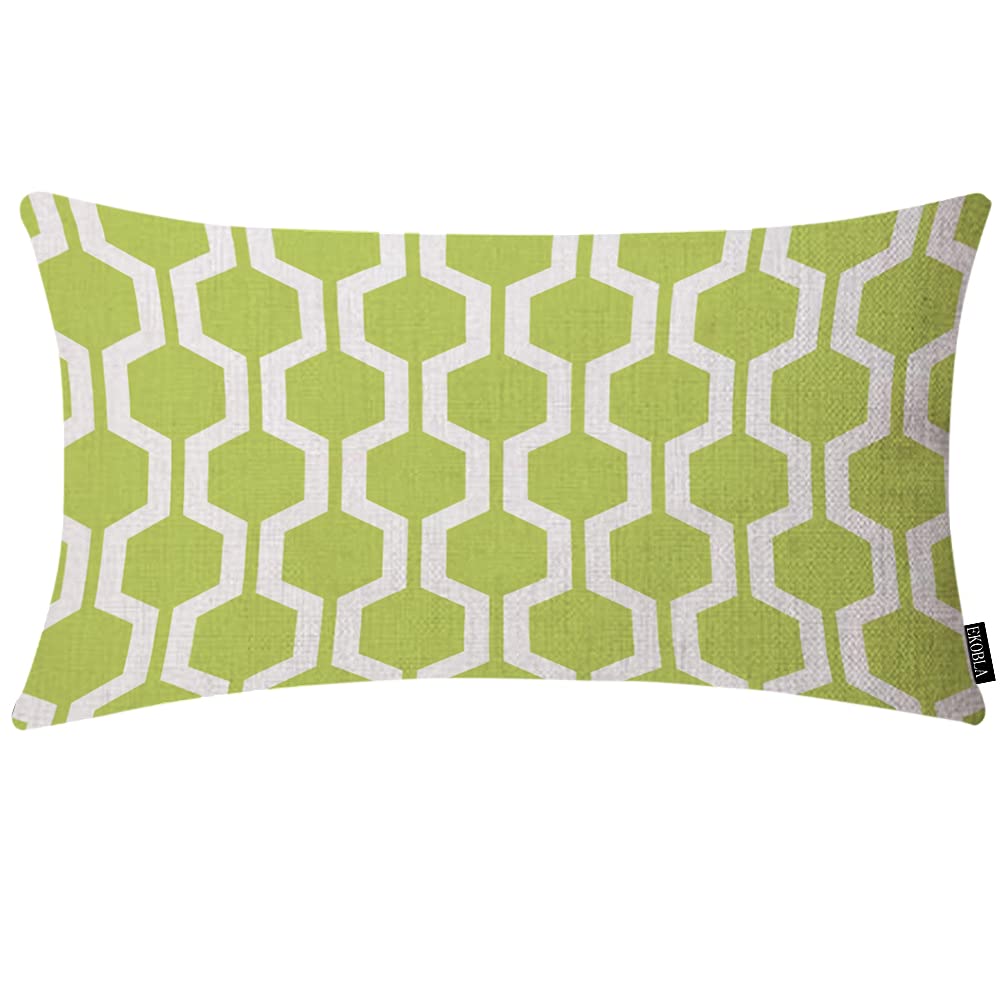 EKOBLA Hexagon Pattern Decorative Square Throw Pillow Covers Lime Green White Geometric Grid Polygon Farmhouse Rectangle Cushion Cover Pillowcases