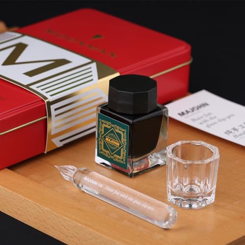 SIPLIV Majohn Zestaw długopisów do szkła kryształowego, vintage, kaligrafia, podpis, z atramentem butelkowym i kubkiem do czyszczenia, przezroczysty