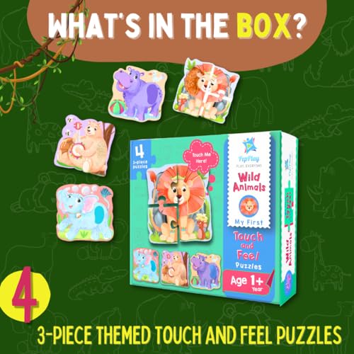 PepPlay My First Touch and Feel Puzzle – Wild Animals, Three Piece Puzzle Learning for Toddlers, Educational Toy for Pre-School and Montessori Kids, Birthday and Return Gift for 1-4 Years Old - Image 2