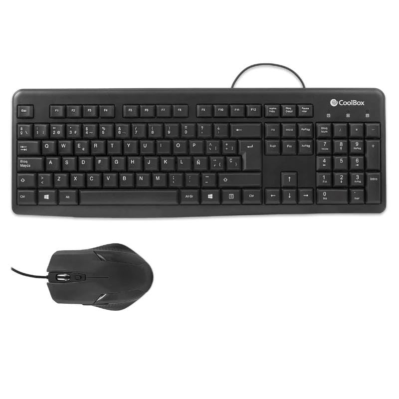 Teclado y ratón - Kit USB con Cable, Incluye Teclado de Membrana y ratón óptico, fácil de Usar y conectividad Plug and Play