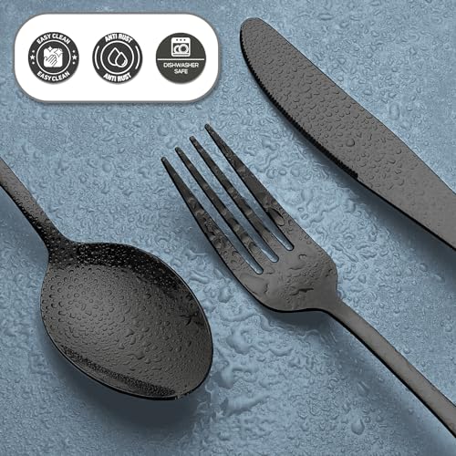 Couvert noir inox 30 pieces pour 6 personnes avec fourchettes et cuillères - 6