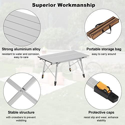 WOLTU Camping Table Picnic Table Silver Lightweight Folding Outdoor Garden Balcony Market Kitchen Work Table Adjustable Travel Table with Bag