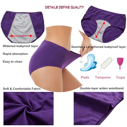 Image of HATSURE Period Underwear for Women Leak Proof Cotton Overnight Menstrual Panties Briefs (Multipack)
