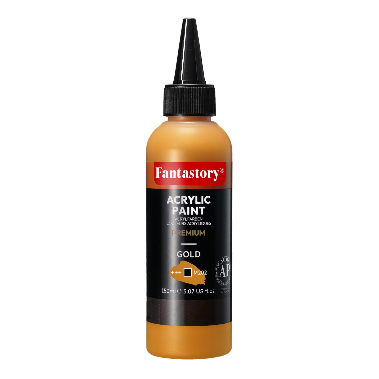 Fantastory Acrylfarben gold 150 ml, exzellente Deckkraft,präzises Malen,hohe Lichtechtheit,wasserfeste Acrylfarbe;für Leinwand,Holz,Keramik,Modelle,Stoff;Künstler, Profis,Anfänger