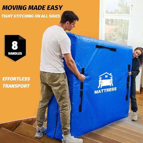 Image of Mattress Bags for Moving, BETU Mattress Protector Waterproof Mattress Cover Full XL Size Storage Bags with 8 Heavy-Duty Handles and Zipper for Bed Extra Thick Large(2 Pack, 82 inchx57 inchx15 inch Blue)