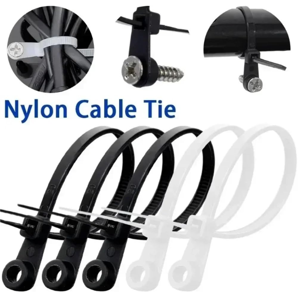 100/200/300/500/1000 fascette stringicavo con foro per vite, riutilizzabili, fisse, in nylon, autobloccanti, per ufficio, colore bianco, 500 pezzi