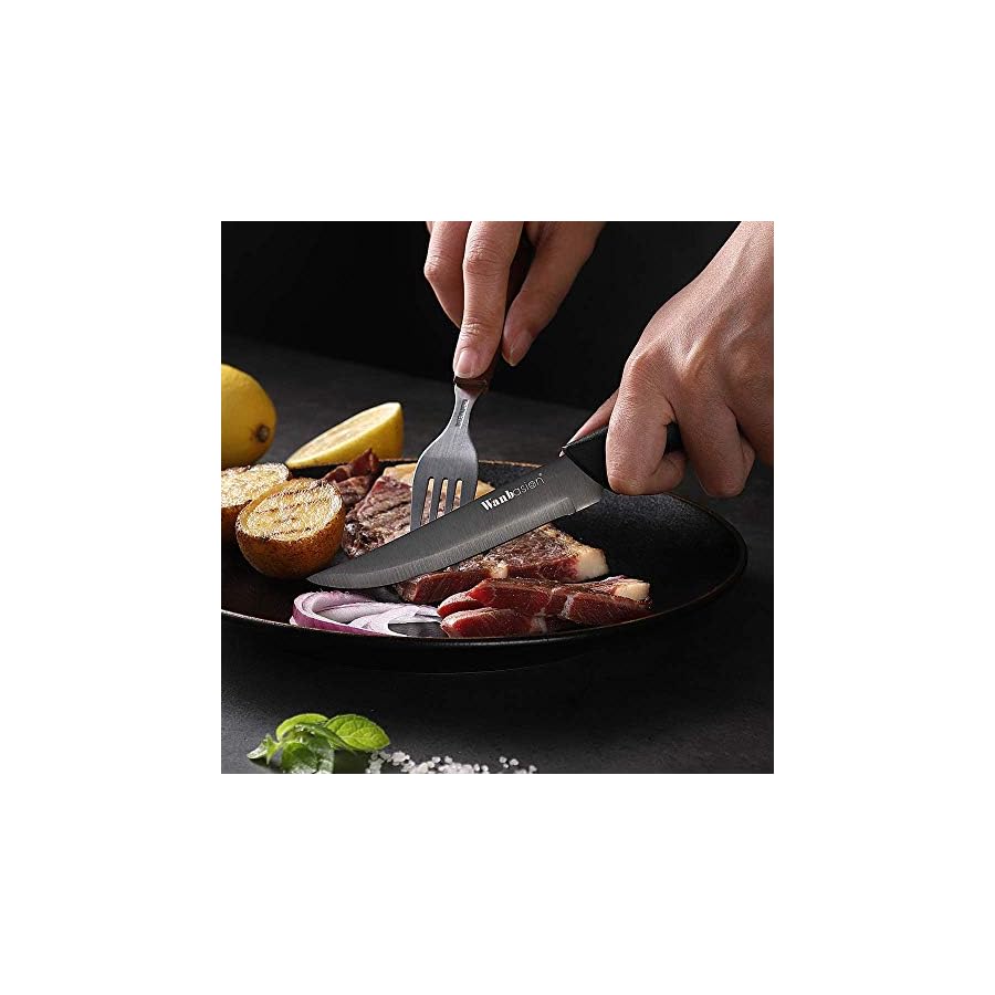 Wanbasion Black Non Serrated Steak Knives Set, Steak Knife Set Dishwasher Safe, Sharp Steak Knives Set for Kitchen with Ergonomic Handles