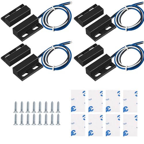 GUUZI 4 Juegos de Cableado de Interruptor Magnético Negro NO/NC Sensor de Puerta Empotrado Interruptor de Láminas de Contacto de Ventana Oculta para Control de Acceso Reemplazar Sistema de Alarma