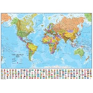 Maps International – World Map with Flags – Laminated – 84.1cm (w) x 59.4cm (h)