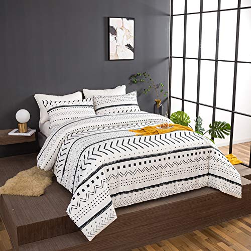 Clothknow Black And White Comforter Set King Striped Comforter Farmhouse Boho Bedding Comforter Geometric Bohemian Comforter Men Women Bed Comforter Sets King Soft Cozy #TOP4