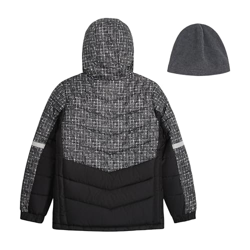 Image of LONDON FOG Boys' Heavyweight Hooded Puffer Jacket with Sherpa-Lined Hood & Fleece Beanie