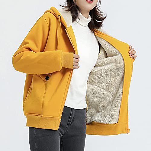 Ainangua Women's Casual Zip Up Fleece Sherpa Lined Drawstring Thicken Hoodie Casual Sweatshirts Coat(Yellow, S) #TOP1