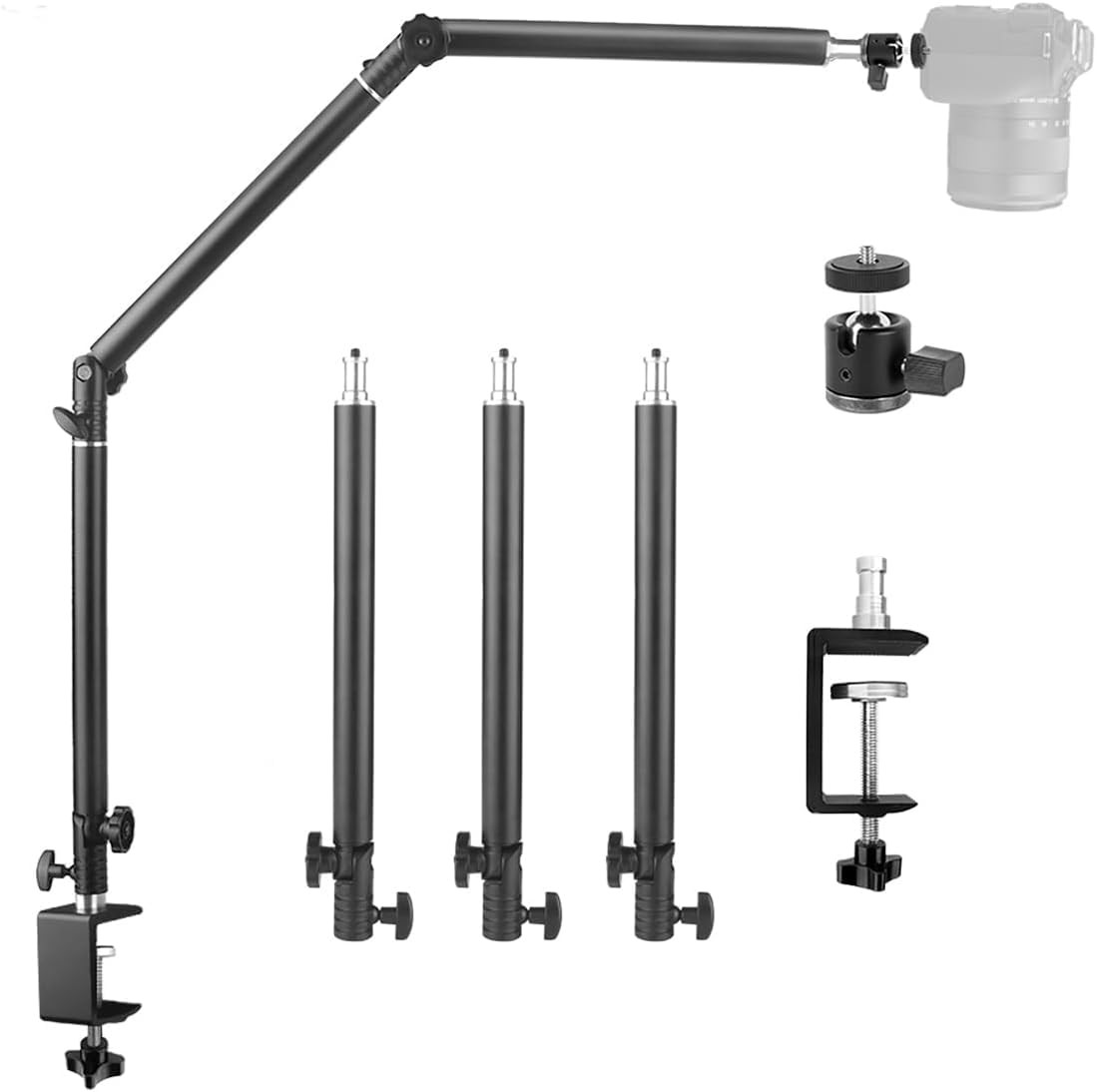 MS05 Kamera Tischstativ Overhead Stativ mit 1/4" Kugelkopf, Klemmstativ Flexibel Gelenkarm Tisch Halterung für Kamera, Ringlicht, Webcam, Projektor, Max. Belastung 3 kg