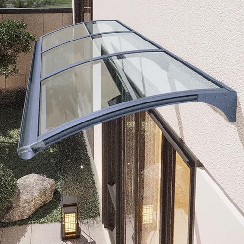 Auvent de porte en polycarbonate transparent et aluminium 65x240 - 2