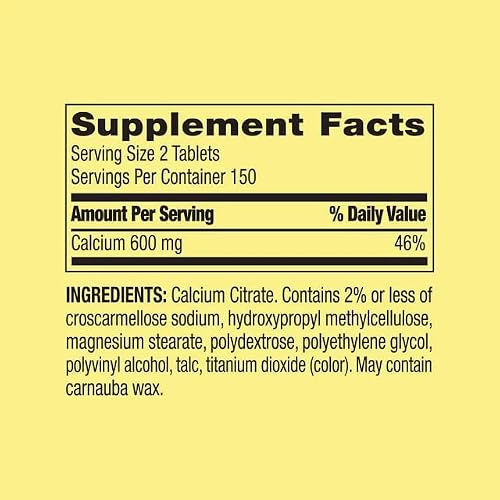 Spring Valley Calcium Citrate Tablets Dietary Supplement, 600 mg, 300 Count