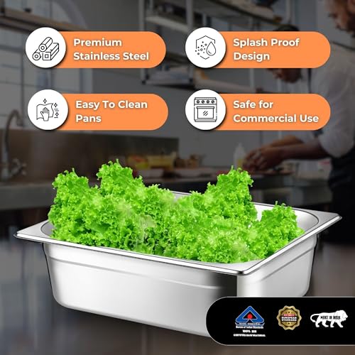 Image of HS Stainless Steel GN Pan Half Size 1 /2 200mm Depth 11L Capacity Anti-Jam Design 100% BIS Certified Raw Material European Standard Made in India 32.5 x 26.5 x 20 cm Professional Kitchen Grade