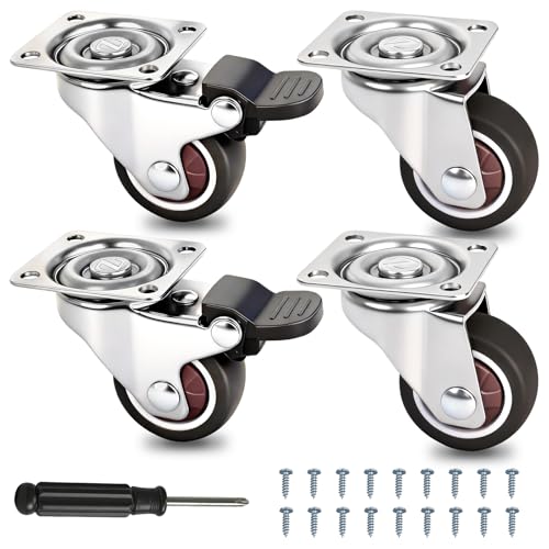 Mysit プレート式 キャスター 車輪 4個セット 38mm(1.5インチ) 耐荷重120kg ブレーキ付き 静音 TPE車輪 360度回転 小型 自在ホイール DIY 後付け 交換用 簡単設置 台車 キャビネットテレビ台 作業台 テーブル適用の商品画像（Amazon）