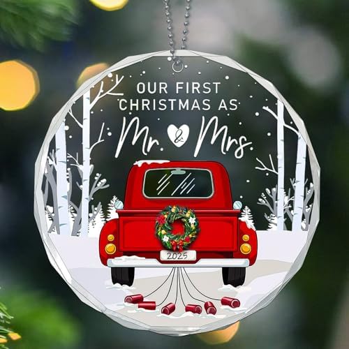 Our First Christmas Married Ornament 2025,Bridal Shower Gift,Wedding Gifts for Couples 2025, Mr and Mrs Acrylic Ornament,1st Year Married Christmas Ornaments,Newlywed Gift