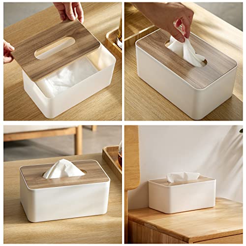 Tissue Box with Bamboo Top, Rectangular, Plastic, Tissue Dispenser Box for Living Room Office, Car, Bathroom (Black) - Image 4