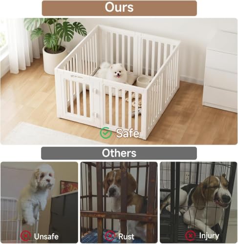 Image of EVERFRONT Dog Playpen with Door - Dog Pen Indoor - Easy Assemble Dog Play Pen - Puppy Playpen, Cat Playpen, Small Animal Playpen, Dog Play Pen Indoors (White, 30 inch, 1 Door+1 Panel)