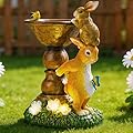 TERESA'S COLLECTIONS Garden Decor, Cute Family Bunny Figurines with Solar Lights, Waterproof Resin Garden Statue,Bunny Garden Gift, Birthday Gifts for Mom Women, Indoor/Outdoor 7.1"
